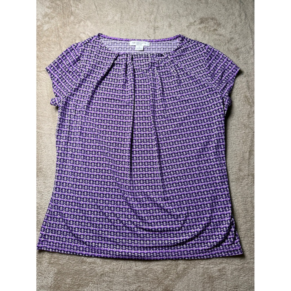 Liz Claiborne Purple Geometric Print Top PL Office Siren Layering 90s style Mod